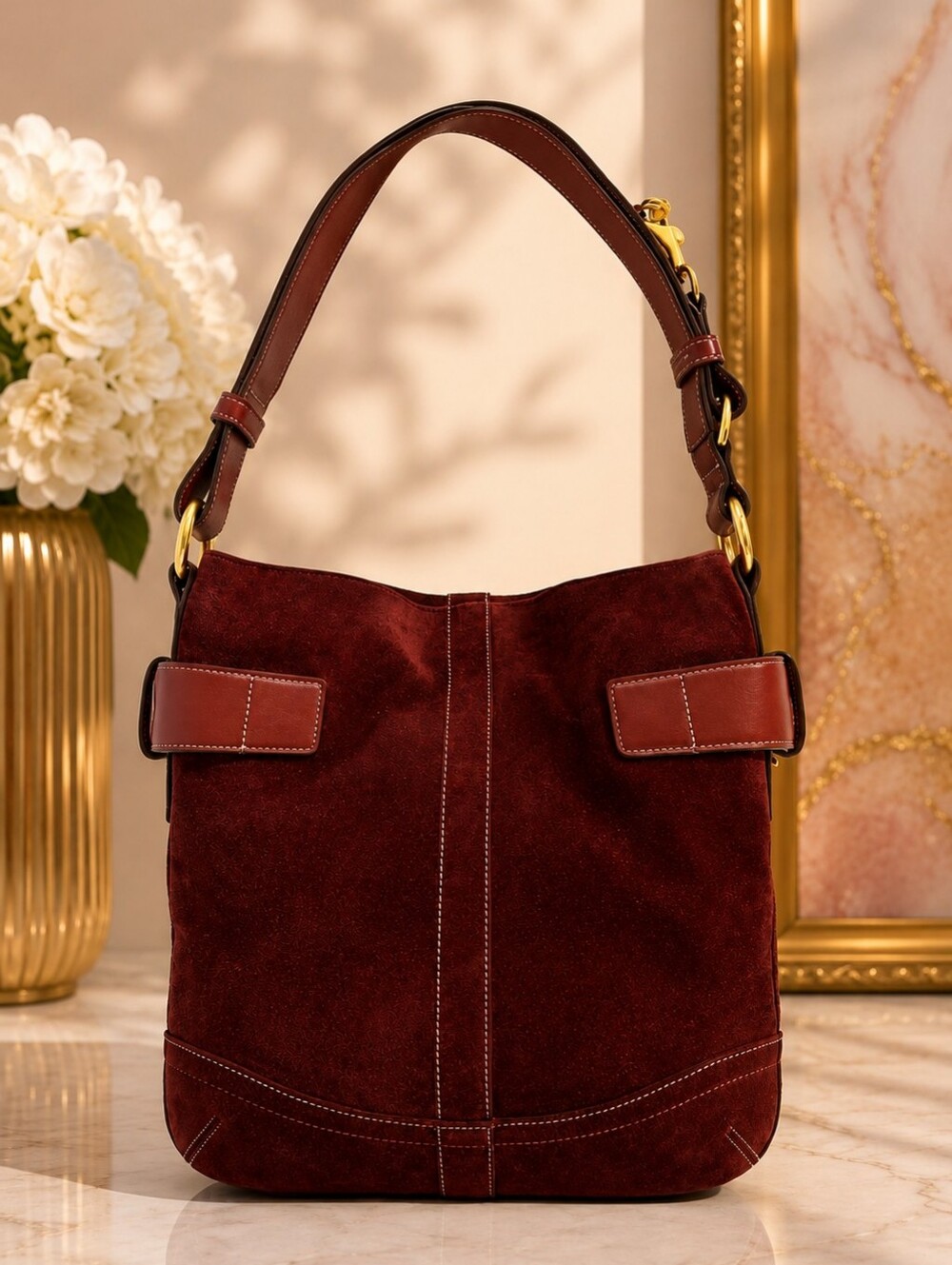 Coach Vintage (2006) Red/Burgundy Suede Soho Buckle Shoulder Crossbody NWT - Picture 2 of 15
